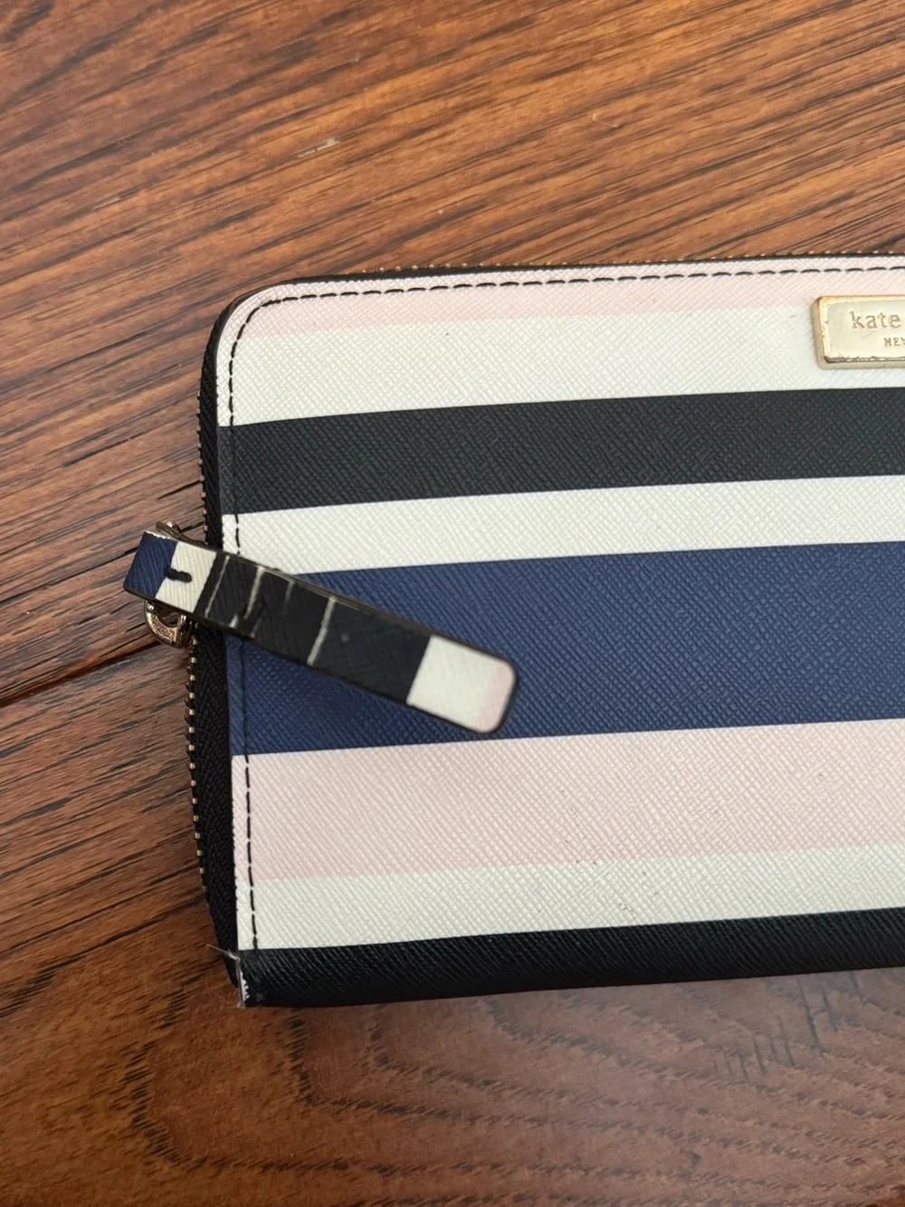 kate spade Striped Zip Wallet in Navy, Black & Blush